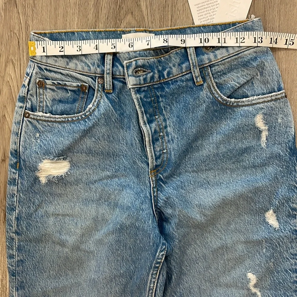 Boyish Casey Distressed Denim Straight Leg Crossover‎ Button Fly Raw Hem 25